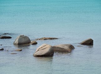 Beautiful sea rocks in the morning shore. With space for place your text.