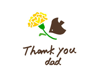 かわいい6月の父の日のカーネーションと鳥と花とthank youの文字／手書きイラスト素材