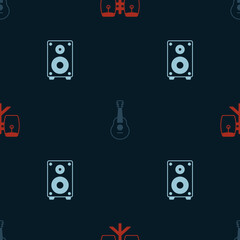 Set Conga drums, Guitar and Stereo speaker on seamless pattern. Vector