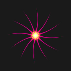 Neon bright flower on black background. Glowing electric sign. Vector Illustration.