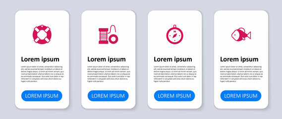 Set Fish, Compass, Spinning reel for fishing and Lifebuoy. Business infographic template. Vector
