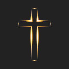Flaming cross on black background. Christian symbol. Glowing logo of church, christian organizations. Vector illustration. EPS10.
