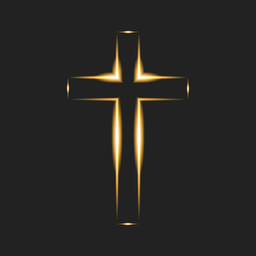 Flaming cross on black background. Christian symbol. Glowing logo of church, christian organizations. Vector illustration. EPS10.