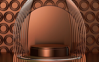 gold brown abstract geometric circle shape podium stage background for product promotion 3d render