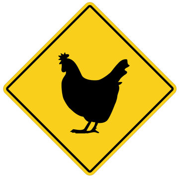 Chicken crossing sign on white background. Chicken symbol. chicken crossing sign. flat style.