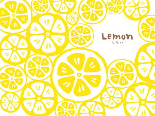 かわいいレモンの背景とLemonの文字／手書き文字イラスト