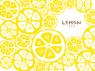 かわいいレモンの背景とLEMONの文字／手書き文字イラスト