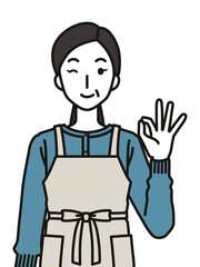 オッケーポーズの40代・50代の主婦のイラスト