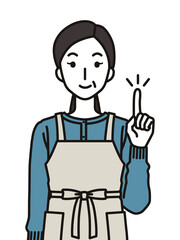 指差しポーズの40代・50代の主婦のイラスト