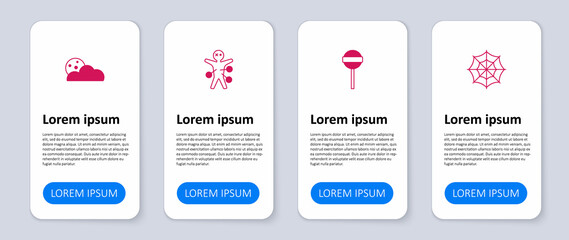 Set Spider web, Lollipop, Voodoo doll and Moon and stars. Business infographic template. Vector