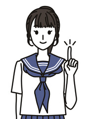 セーラー服を着た指差しポーズの女子中学生・高校生
