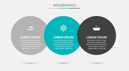Set Ship steering wheel, Inflatable boat with motor and Folded paper. Business infographic template. Vector