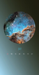 Zodiac calendar. Circle with galaxies and stars zodiac constellations.