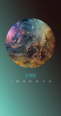 Zodiac calendar. Circle with galaxies and stars zodiac constellations.