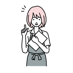 立って書類を手に持って何かひらめいたカフェ店員の女性