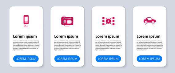 Set Fantastic flying car, Neural network, Motherboard and USB flash drive. Business infographic template. Vector