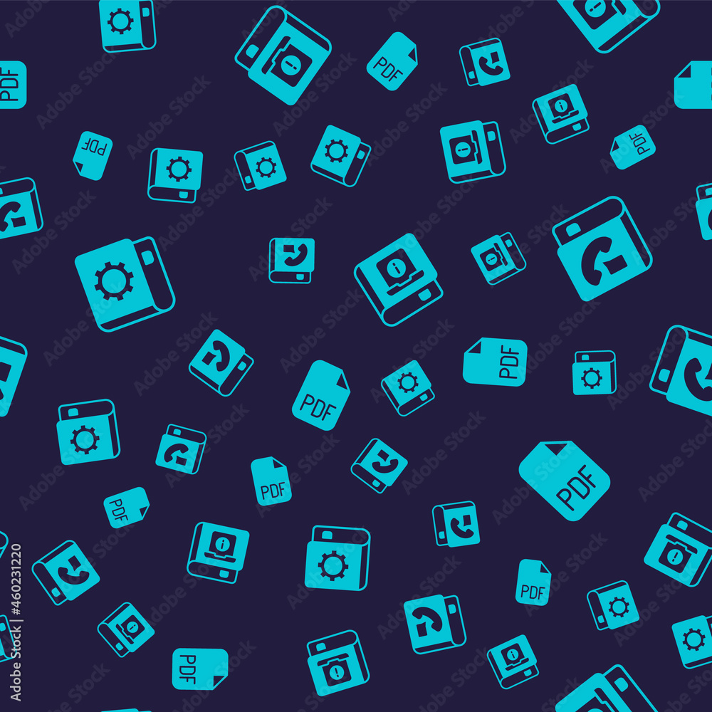 Poster set user manual, phone book, and pdf file document on seamless pattern. vector