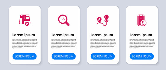Set Mobile banking, Route location, Search taxi and Location car. Business infographic template. Vector