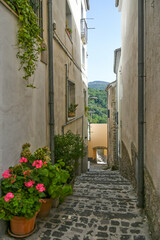 Fototapeta na wymiar A narrow street in Carpinone, a medieval town of Molise region, Italy.