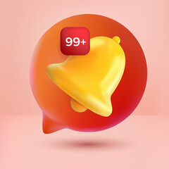 bubbles chat notification message bell cute icon alert and alarm on pink background