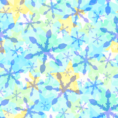 Snowflakes and stars seamless pattern in pastel colors. 