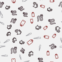 Set line Electric glove, plug, Soldering iron and Battery charge on seamless pattern. Vector