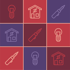 Set line Creative lamp light idea, Soldering iron and Smart home icon. Vector