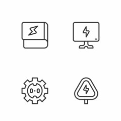 Set line High voltage, Electrical outlet, Book about electricity and Smart Tv icon. Vector