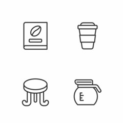 Set line Coffee pot, table, book and cup to go icon. Vector
