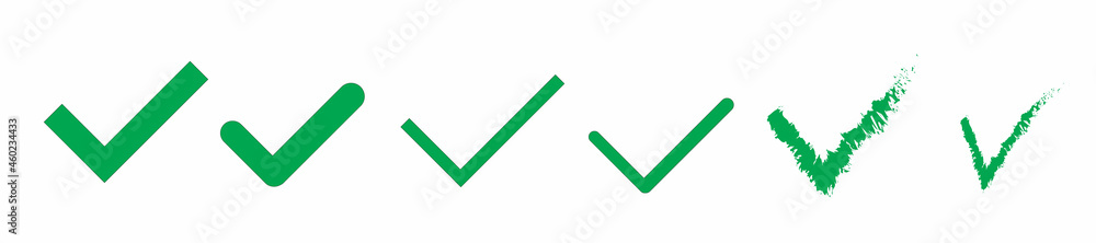 Poster green cross v vector icon. no wrong symbol. delete, vote sign. graphic design element set on white b