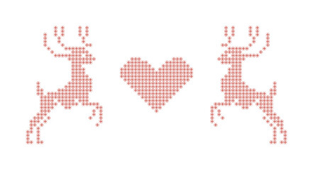 Two deers and heart. Classic knitting ornament. Vector. Classic design for knitted sweater.