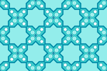 Fototapeta premium bright blue modern Moroccan geometric minimal seamless pattern decoration. design for background, carpet, wallpaper backdrop, clothing, wrapping, batik, fabric. embroidery style. vector.