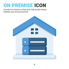 On premise icon vector with flat color style isolated on white background. Vector illustration database, server sign symbol icon concept for digital IT, industry, technology, apps, web and all project