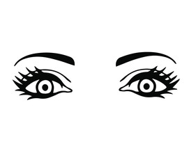 Illustration of woman's sexy luxurious eye with eyebrows and full lashes. Idea for business visit card, typography vector. Perfect salon look.