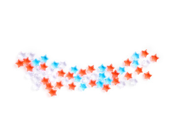 4th of July American Independence Day decorations on white background. flat lay, top view, copy space