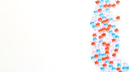 4th of July American Independence Day decorations on white background. flat lay minimalistic compositions, space for text