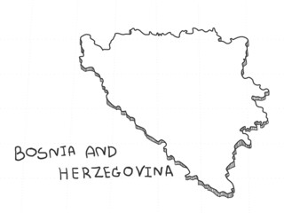 Hand Drawn of Bosnia and Herzegovina 3D Map on White Background.
