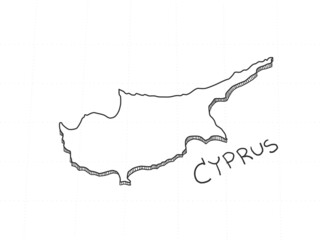 Hand Drawn of Cyprus 3D Map on White Background.
