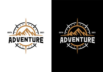 Mountain and compass. Outdoor, adventure, journey logo design template inspiration
