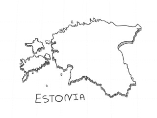 Hand Drawn of Estonia 3D Map on White Background.