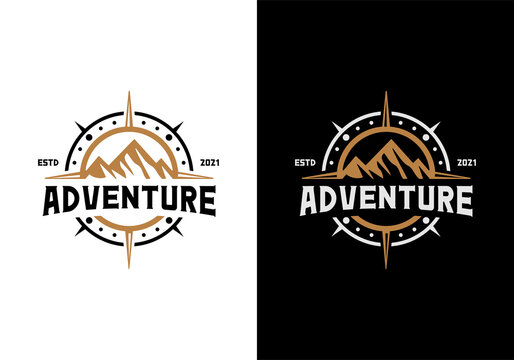 Mountain and compass. Outdoor, adventure, journey logo design template inspiration