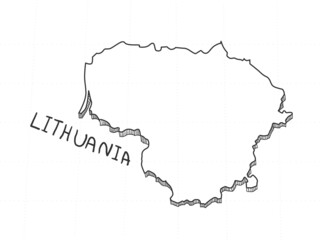 Hand Drawn of Lithuania 3D Map on White Background.