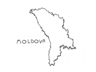 Hand Drawn of Moldova 3D Map on White Background.