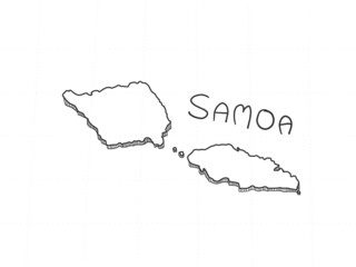 Hand Drawn of Samoa 3D Map on White Background.