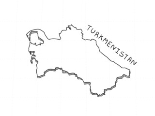 Hand Drawn of Turkmenistan 3D Map on White Background.