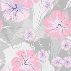 Pink Flowers Blooming Pattern. Pastel Watercolor.