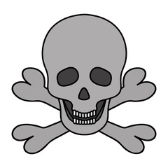 Skull and crossbones. Colored vector illustration. Pirate symbol. Jaw with straight teeth. Hollows instead of eyes and nose. An integral part of the skeleton. Isolated white background. Cartoon style.