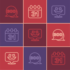 Set line Boo speech bubble, Happy Halloween holiday and date 31 october icon. Vector