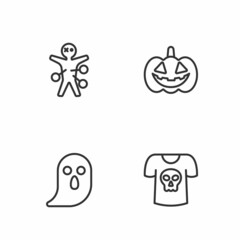 Set line Shirt with skull, Ghost, Voodoo doll and Pumpkin icon. Vector