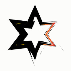 Isolated ink star icon. Black and orange frame. Silhouette sign. Hand drawn art. Vector illustration. Stock image. 